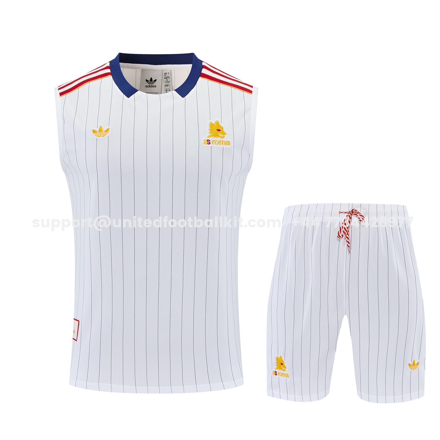 Unitedfootballkit.com | Roma 25-26 Retro Style Vest Training Set - White With Red Details Top & Pants -Customize Name, Number and Patch | Worldwide Shipping
