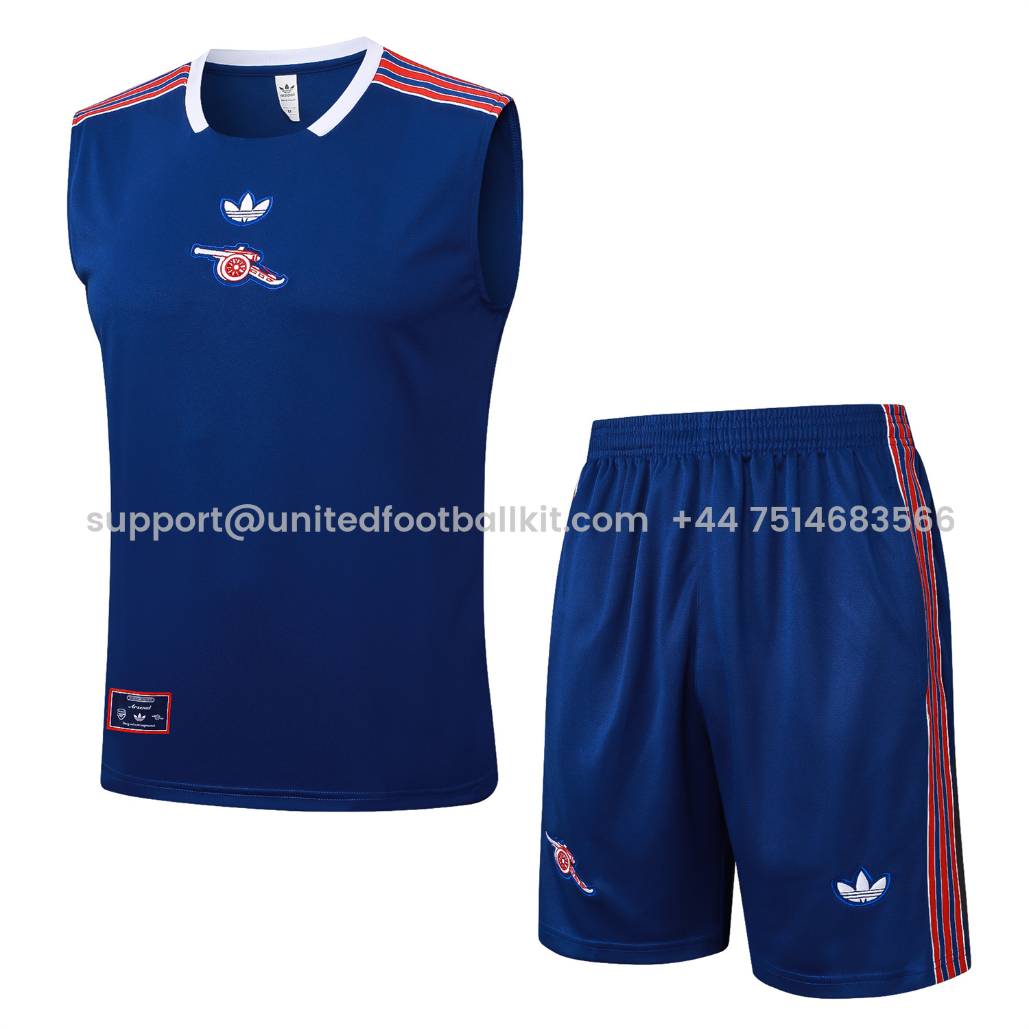 Unitedfootballkit.com | Arsenal 25-26 Throwback Trefoil Vest Training Set - Royal Blue Vest and Shorts -Customize Name, Number and Patch | Worldwide Shipping