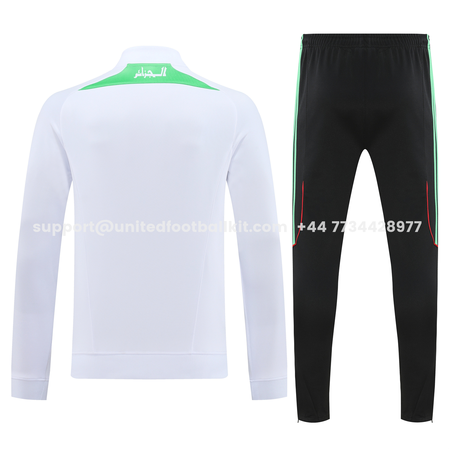Unitedfootballkit.com | Algeria 2026 Long Sleeve Training Set - White Top and Black Pants -Customize Name, Number and Patch | Worldwide Shipping