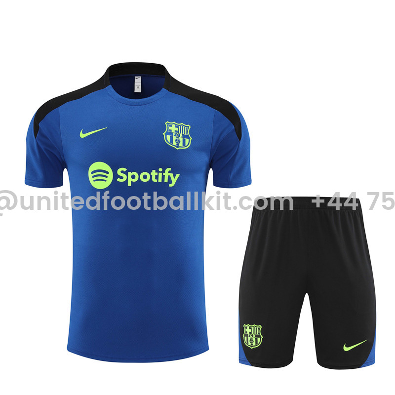 Unitedfootballkit.com | Barcelona 24-25 Short-Sleeve Training Set - Blue and Black -Customize Name, Number and Patch | Worldwide Shipping