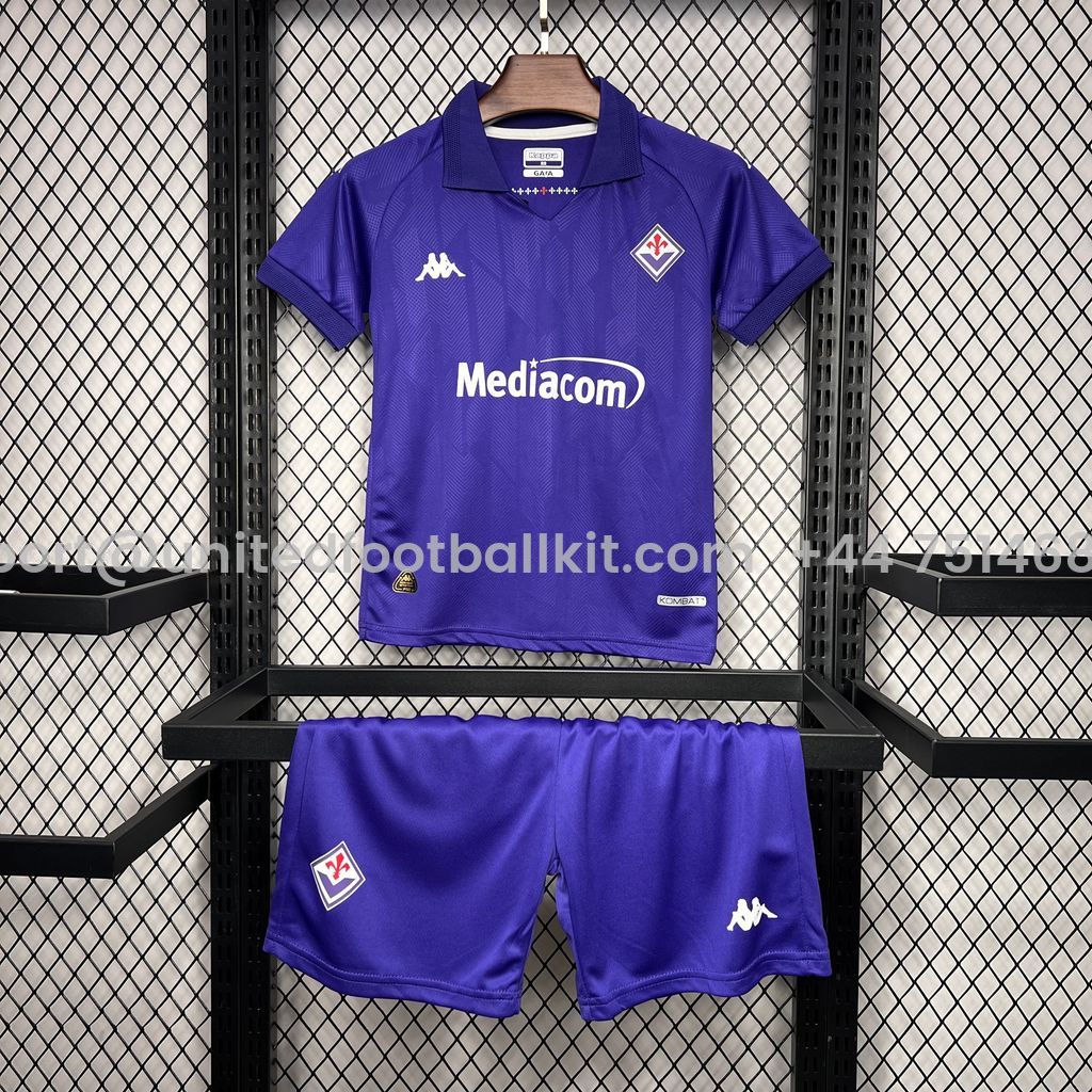 Unitedfootballkit.com | Fiorentina 24-25 Home Stadium Kids Kit -Customize Name, Number and Patch | Worldwide Shipping