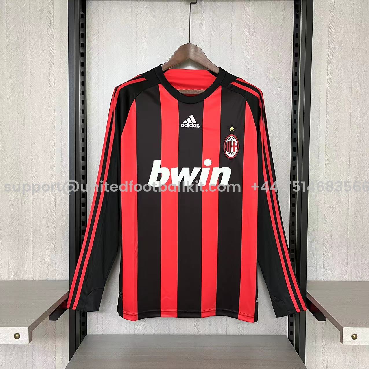 Unitedfootballkit.com | Retro AC Milan 2008-09 Home Long Sleeve Jersey -Customize Name, Number and Patch | Worldwide Shipping