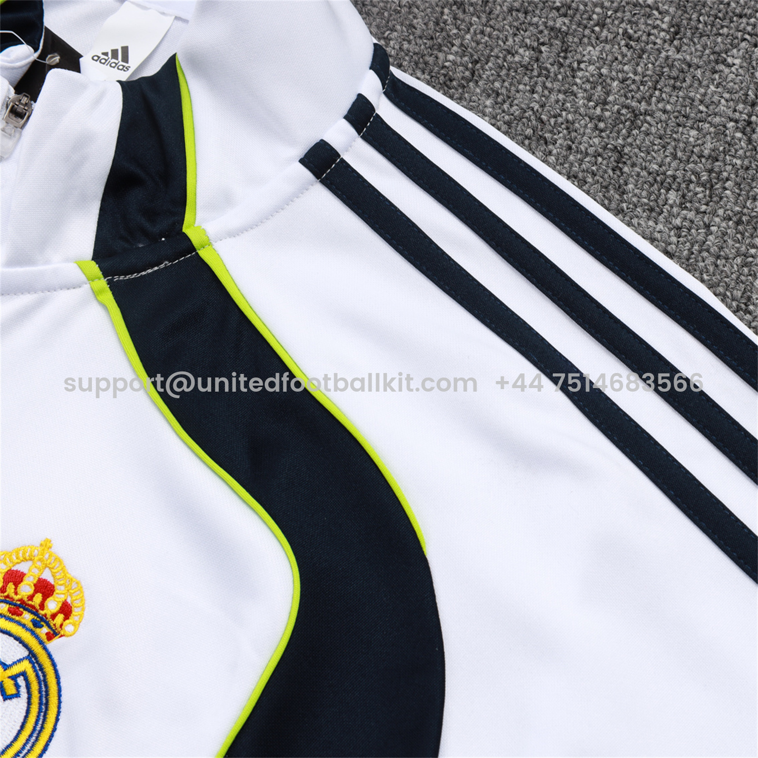 Unitedfootballkit.com | Real Madrid 25-26 Long Sleeve Training Set - White Urban Purist Style and Deep Blue Pants -Customize Name, Number and Patch | Worldwide Shipping