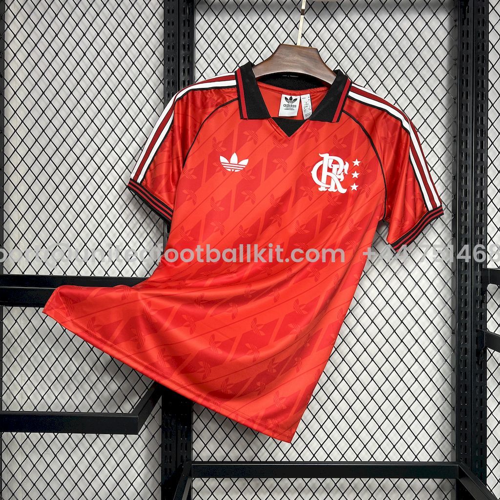 Unitedfootballkit.com | Flamengo 24-25 Red Trefoil Vintage Jersey - Fans Version -Customize Name, Number and Patch | Worldwide Shipping