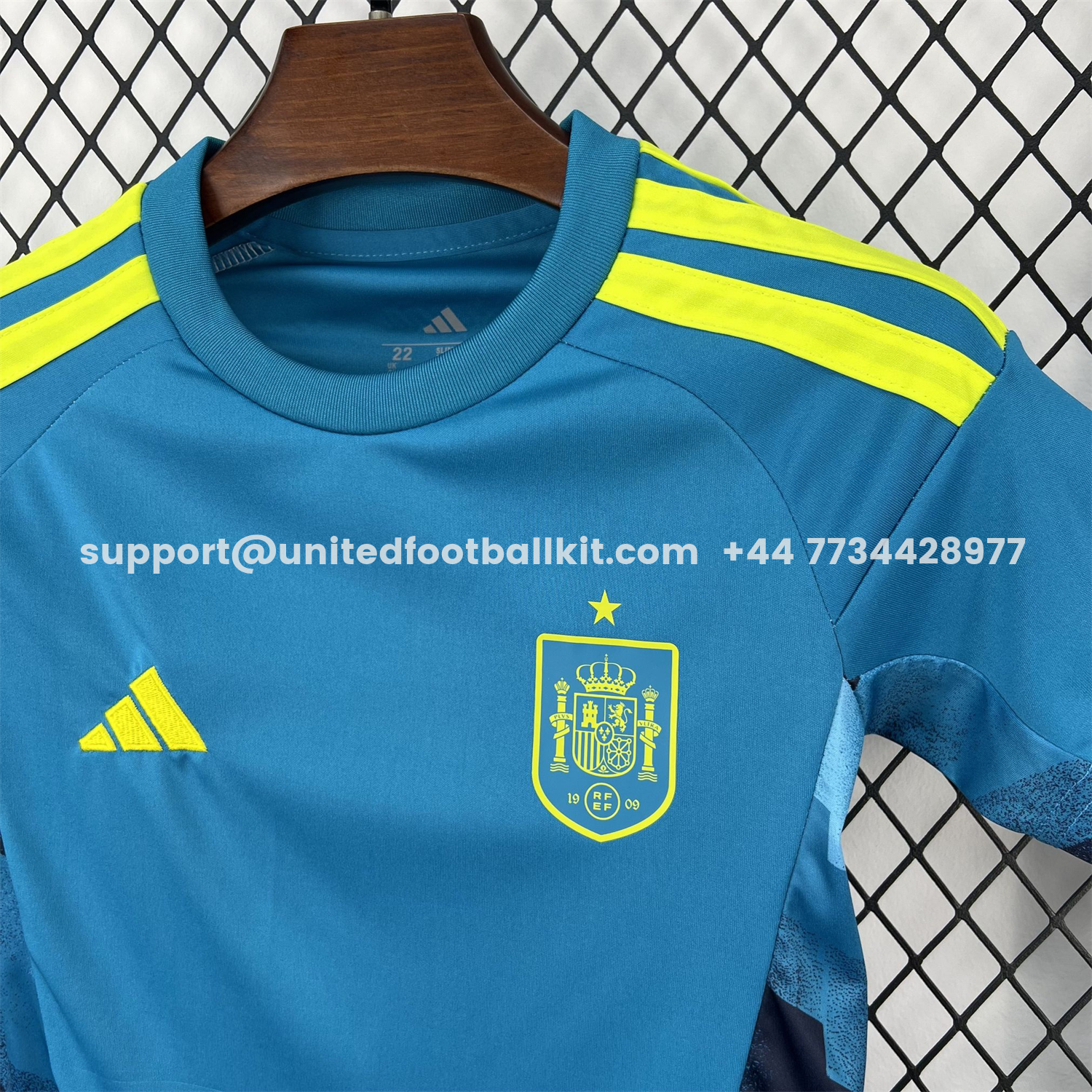 Unitedfootballkit.com | Spain 2026 Lake Blue Goalkeeper Kids Kit -Customize Name, Number and Patch | Worldwide Shipping