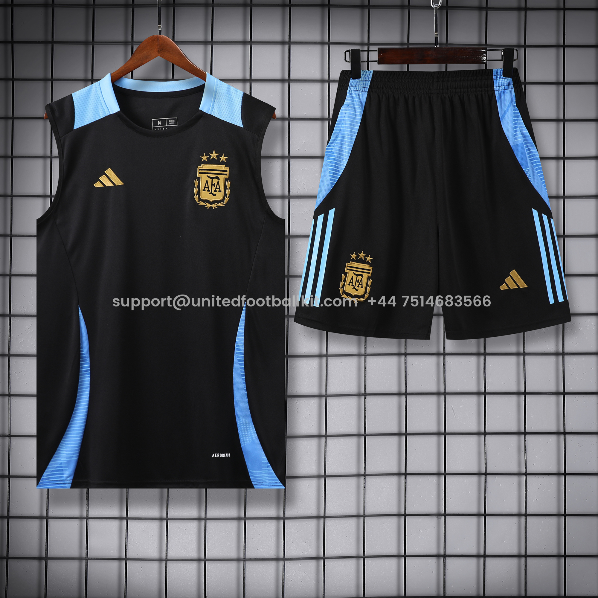 Unitedfootballkit.com | Argentina 24-25 Vest Training Set - Black -Customize Name, Number and Patch | Worldwide Shipping