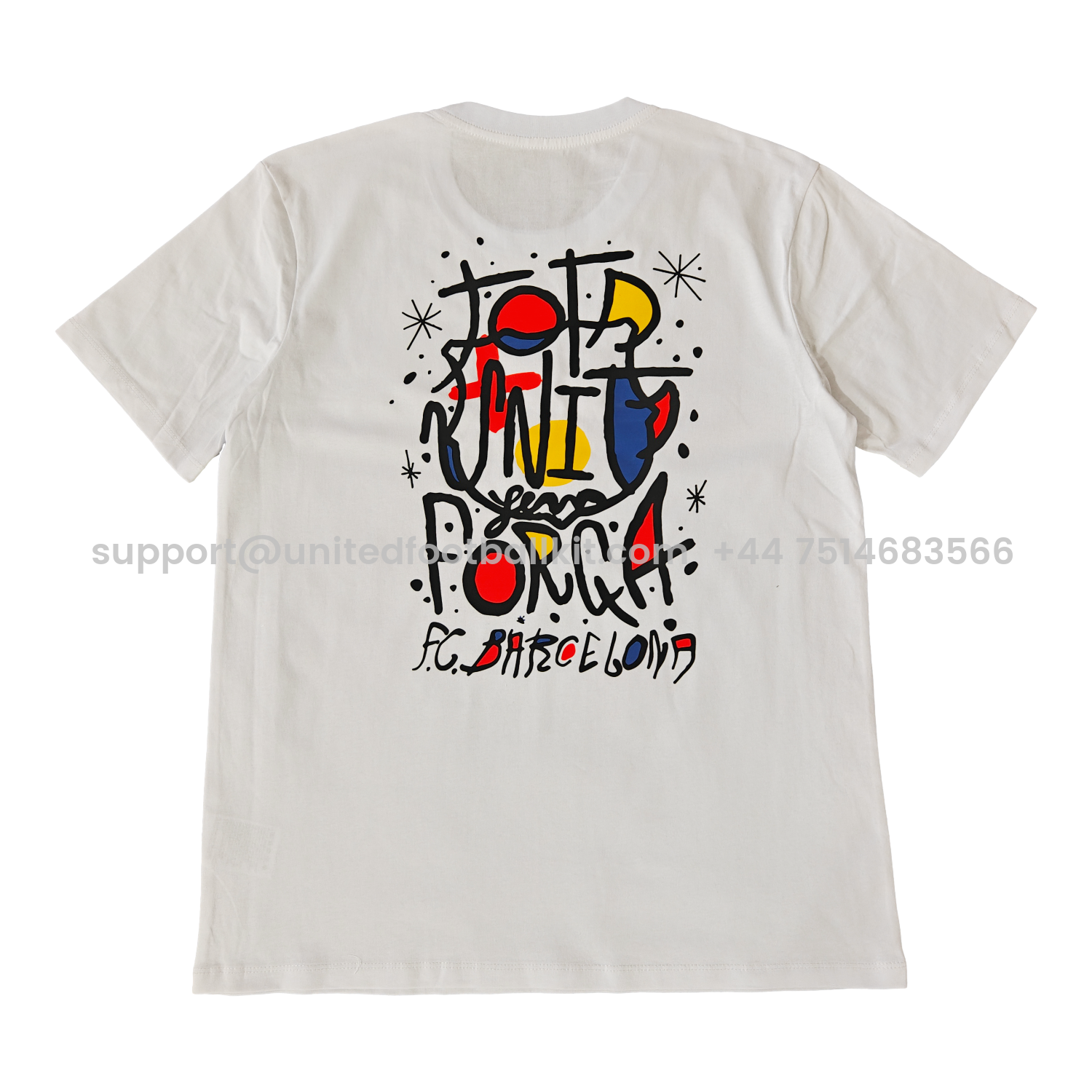 Unitedfootballkit.com | Barcelona Tots Units Fem Força Full-Color Drawing Of The Shield T-shirt【White】 -Customize Name, Number and Patch | Worldwide Shipping