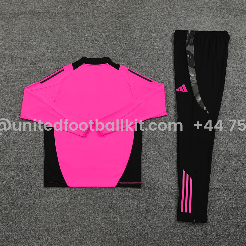 Unitedfootballkit.com | Real Madrid 24-25 Long Sleeve Training Set - Rose Red -Customize Name, Number and Patch | Worldwide Shipping