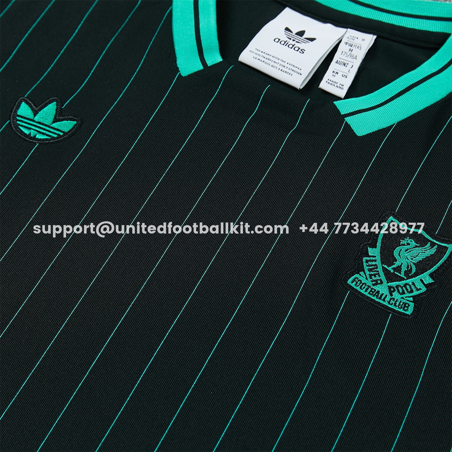 Unitedfootballkit.com | Liver.pool 25-26 Retro Style Vest Training Set - Black With Turquoise Stripes Top & Pants -Customize Name, Number and Patch | Worldwide Shipping