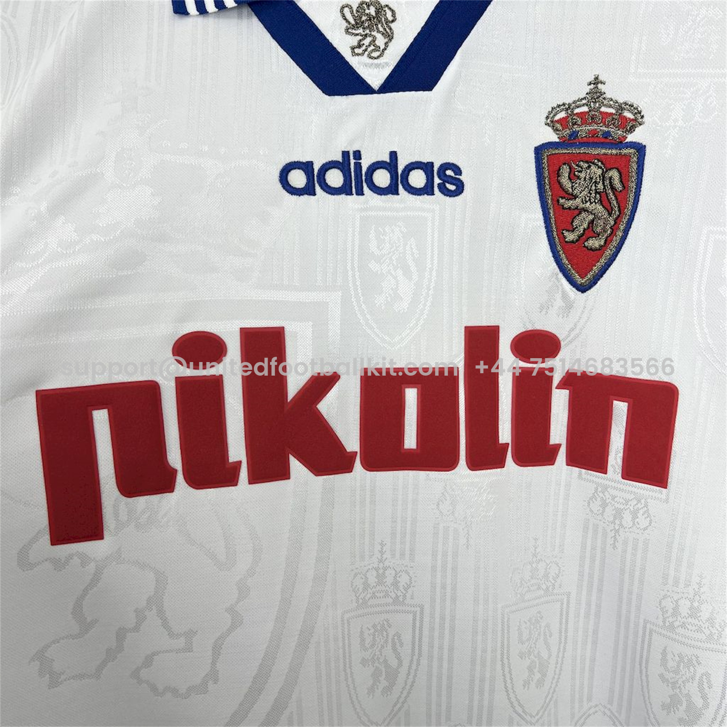 Unitedfootballkit.com | Retro Real Zaragoza 1997- 98 Home Jersey -Customize Name, Number and Patch | Worldwide Shipping