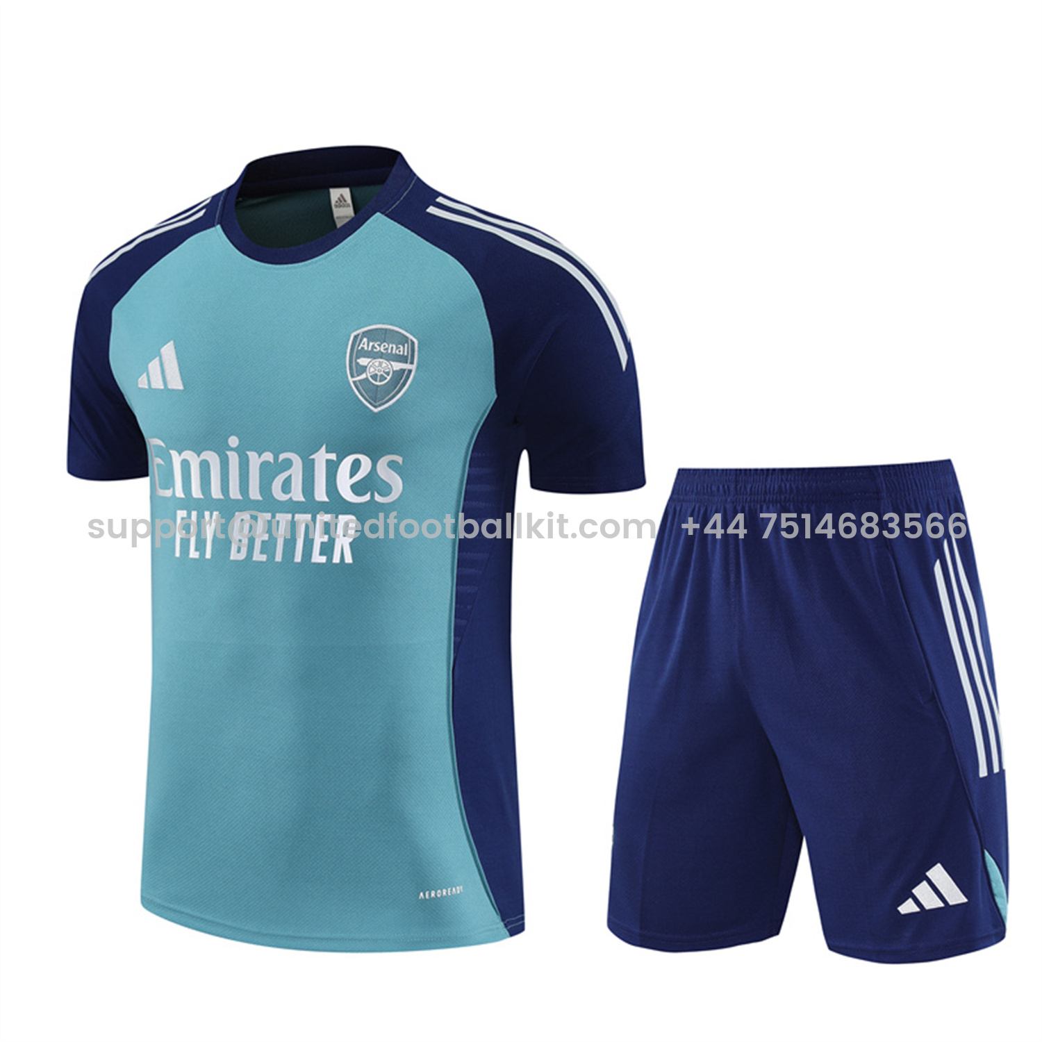 Unitedfootballkit.com | Arsenal 25-26 Short-Sleeve Training Set - Green Top and Deep Blue Shorts -Customize Name, Number and Patch | Worldwide Shipping