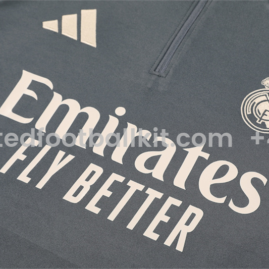 Unitedfootballkit.com | Real Madrid 24-25 Kids Long Sleeve Training Set - Deep Grey -Customize Name, Number and Patch | Worldwide Shipping