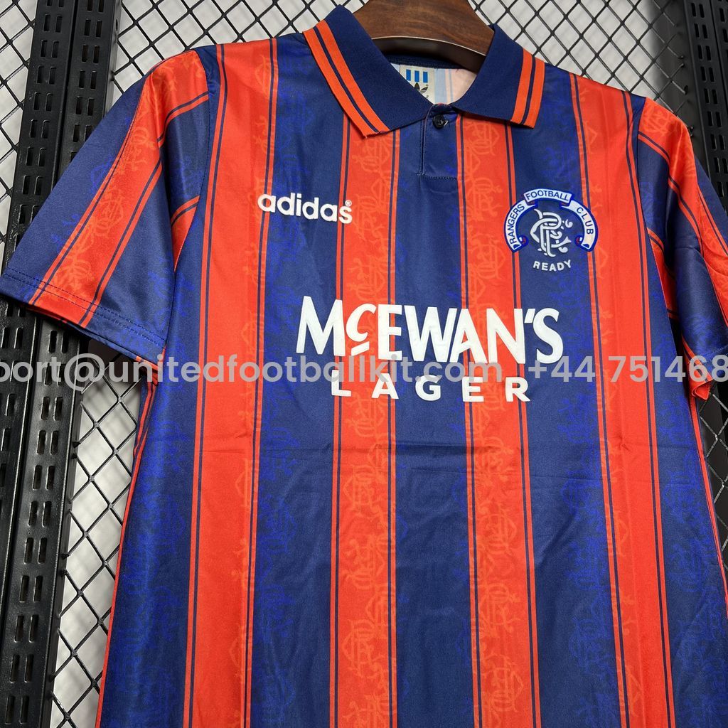 Unitedfootballkit.com | Retro Glasgow Rangers 1993-94 Away Stadium Jersey -Customize Name, Number and Patch | Worldwide Shipping