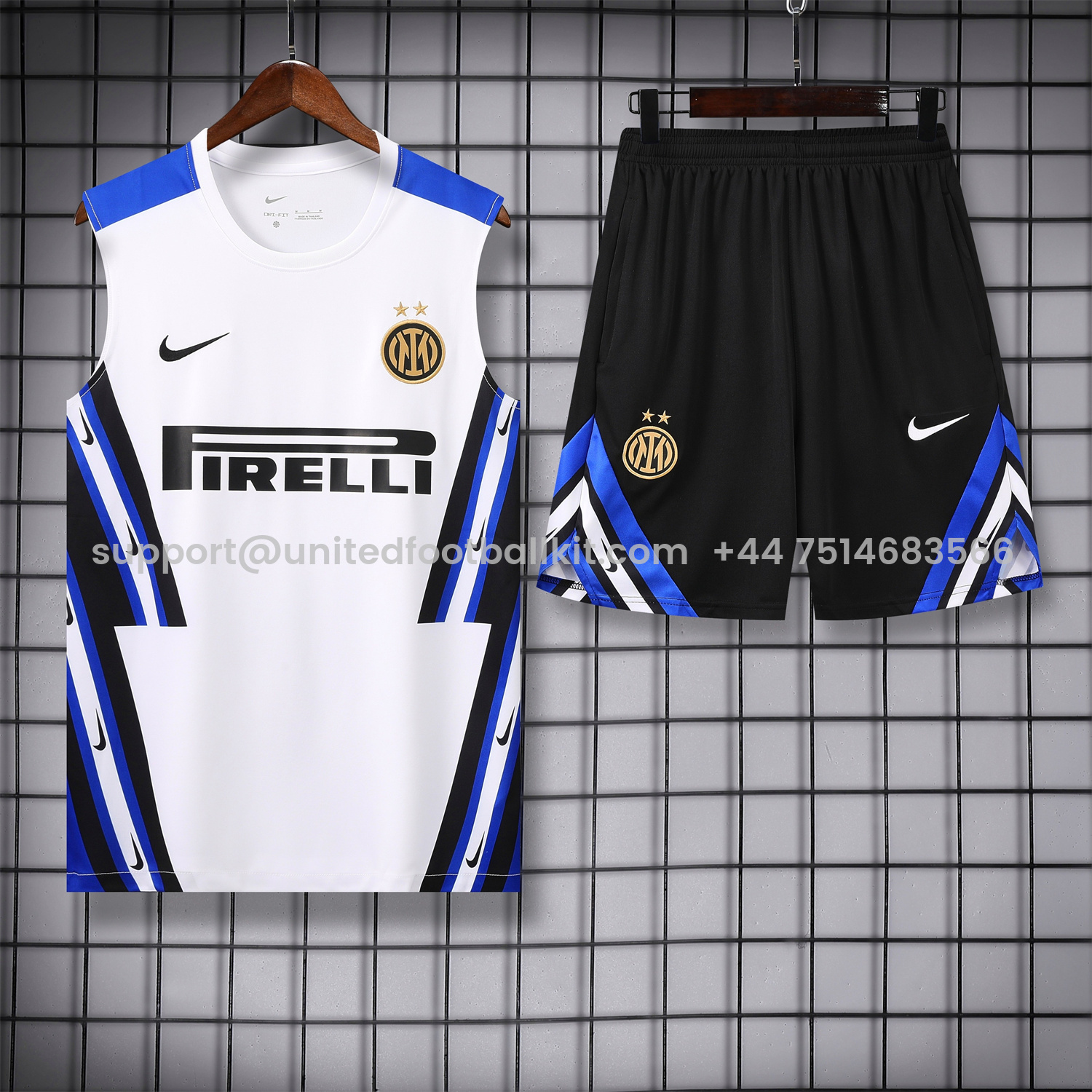 Unitedfootballkit.com | Inter Milan 25-26 Vest Training Set - White Vest & Black Shorts -Customize Name, Number and Patch | Worldwide Shipping