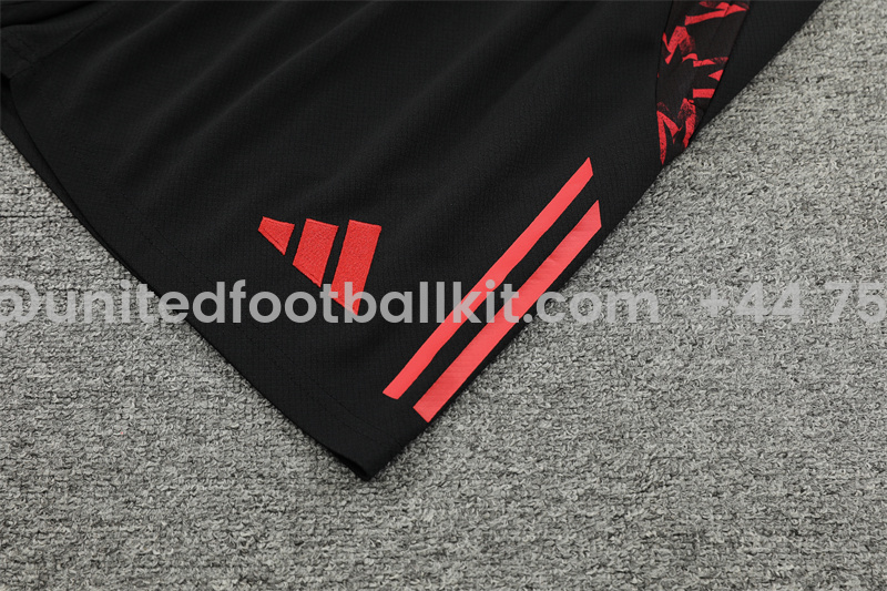 Unitedfootballkit.com | Manchester United 24-25 Short-Sleeve Training Kids Kit - Black Red Camouflage -Customize Name, Number and Patch | Worldwide Shipping