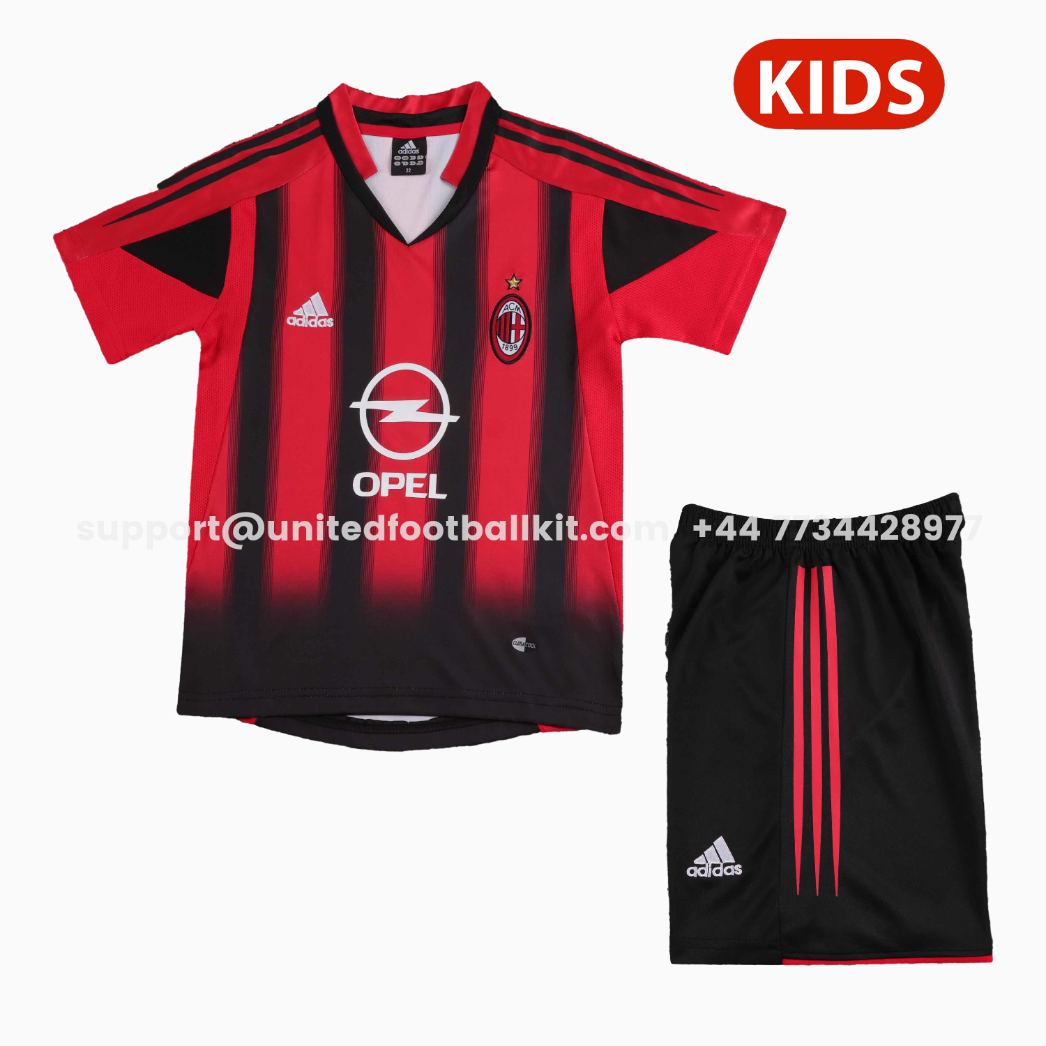 Unitedfootballkit.com | Retro AC Milan 2004-05 Home Kids Kit -Customize Name, Number and Patch | Worldwide Shipping