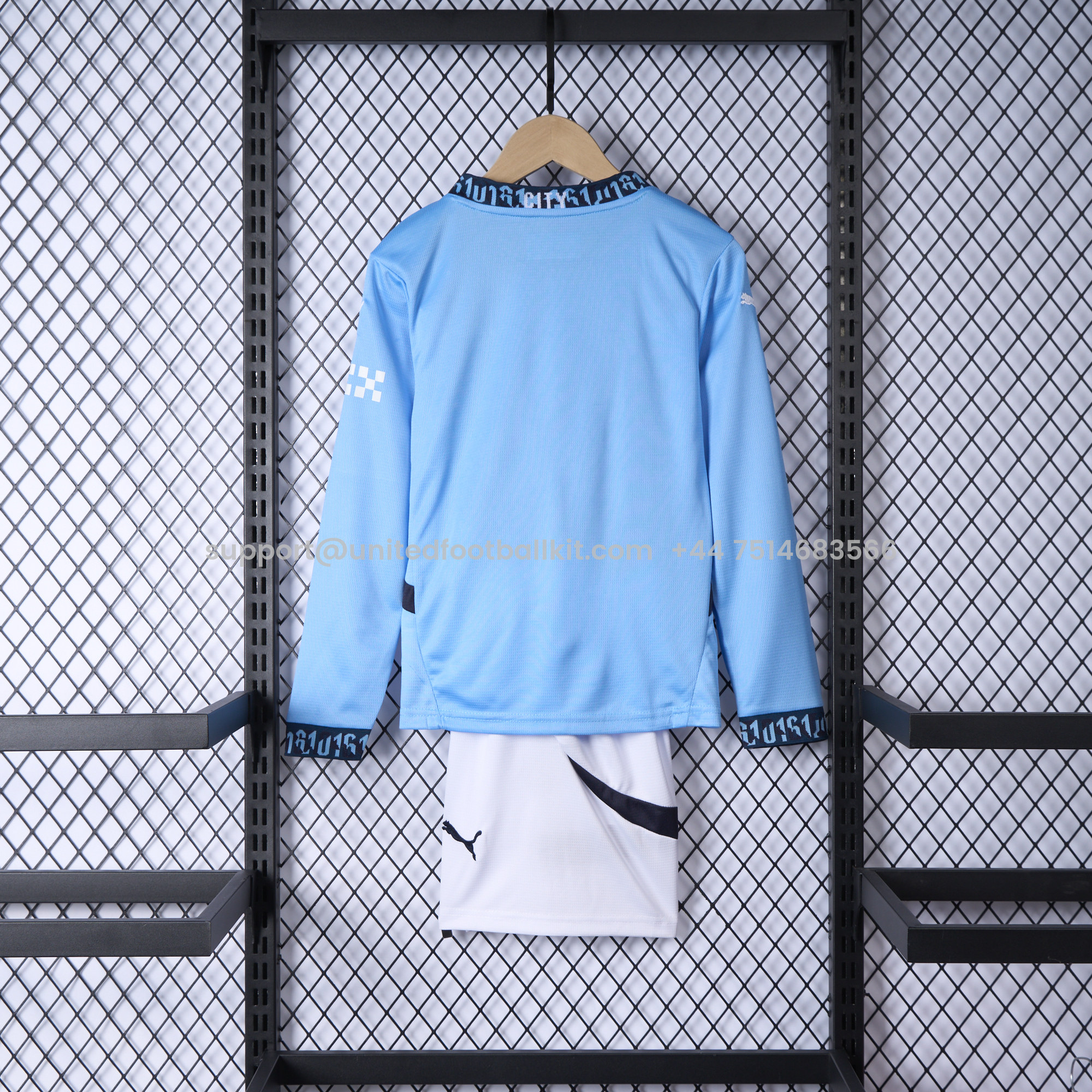 Unitedfootballkit.com | Manchester City 24-25 Home Long Sleeve Kids Kit -Customize Name, Number and Patch | Worldwide Shipping