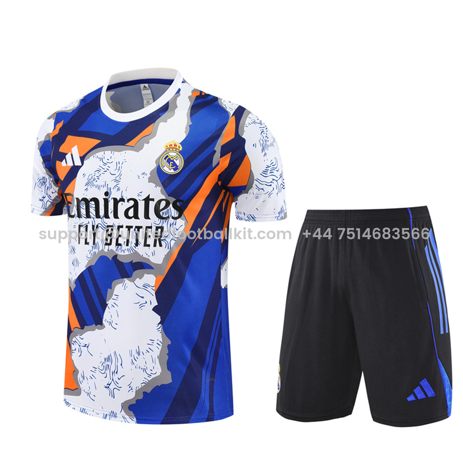 Unitedfootballkit.com | Real Madrid 25-26 Short-Sleeve Training Set - CamouflageTop & Black Shorts -Customize Name, Number and Patch | Worldwide Shipping