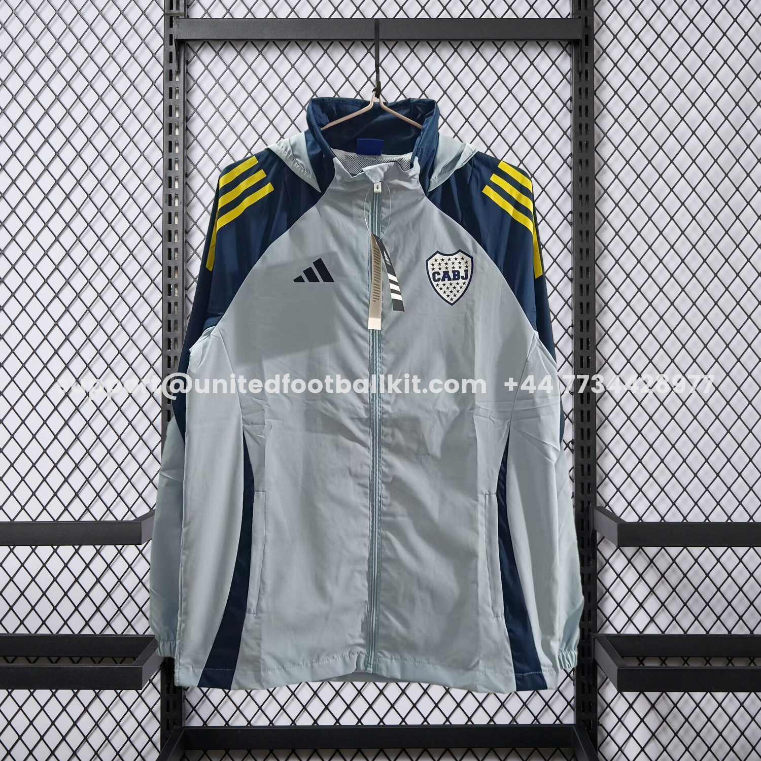 Unitedfootballkit.com | Boca Juniors 25-26 Training Windbreaker Jacket - Grey -Customize Name, Number and Patch | Worldwide Shipping