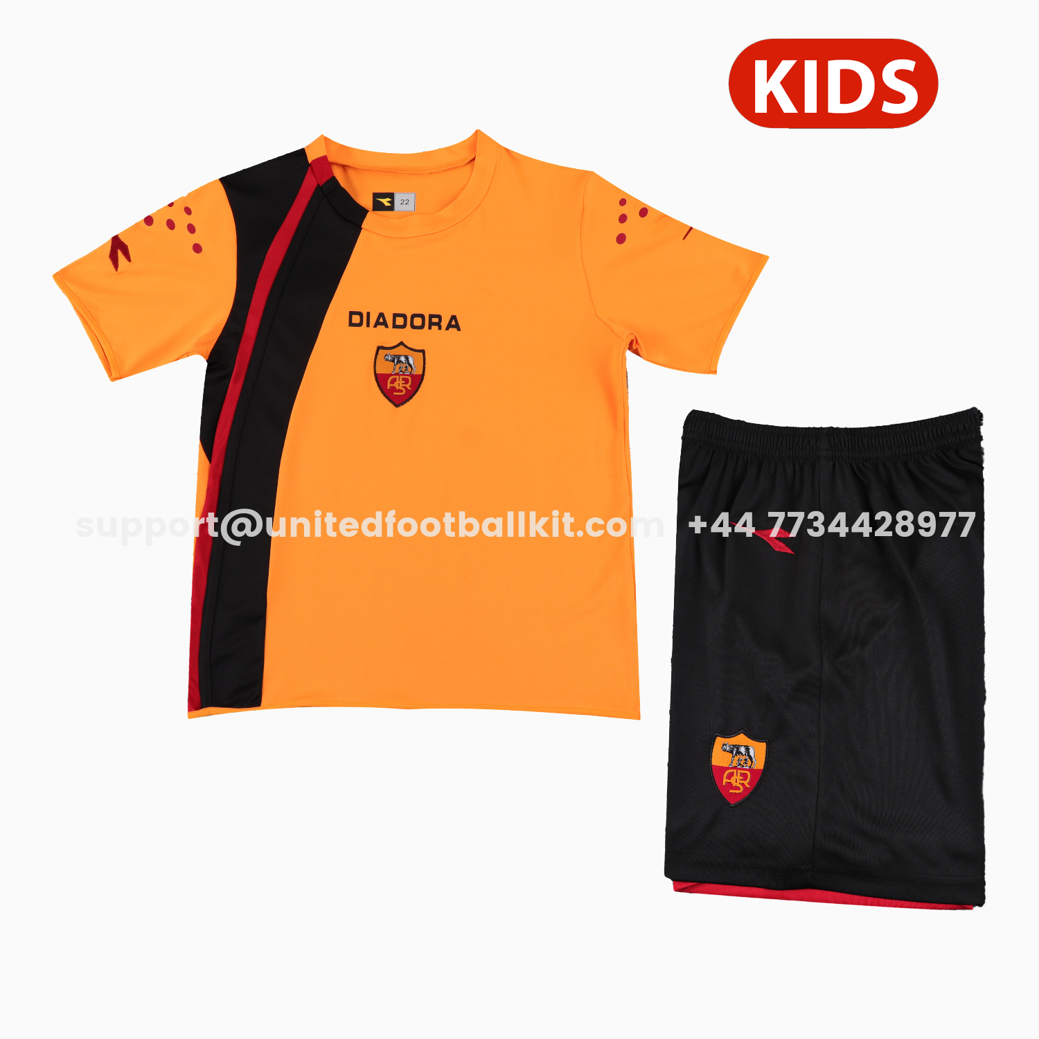 Unitedfootballkit.com | Retro Roma 2005-06 Home Kids Kit -Customize Name, Number and Patch | Worldwide Shipping