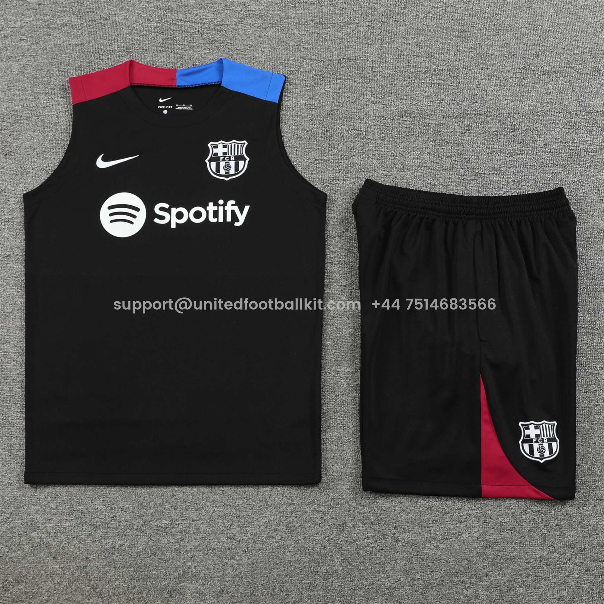 Unitedfootballkit.com | Barcelona 24-25 Training Vest Suit - Black -Customize Name, Number and Patch | Worldwide Shipping