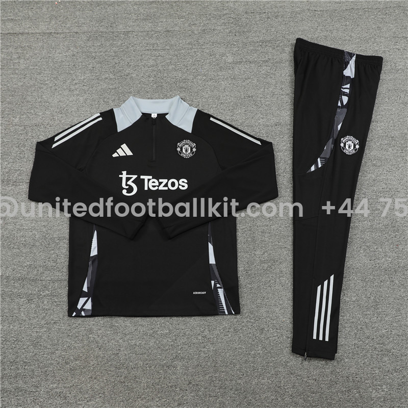 Unitedfootballkit.com | Manchester United 24-25 Long Sleeve Training Set - Black -Customize Name, Number and Patch | Worldwide Shipping