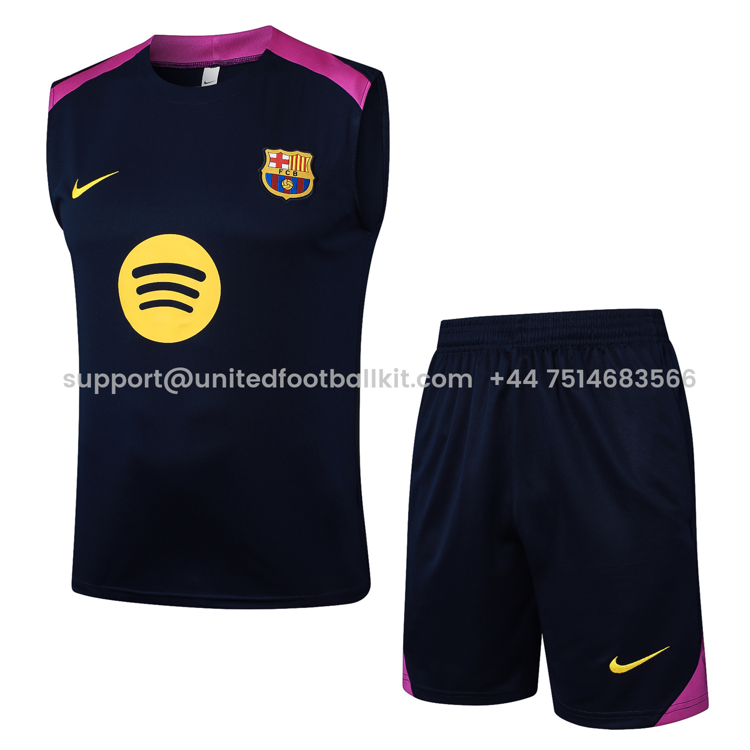Unitedfootballkit.com | Barcelona 25-26 Vest Training Set - Deep Blue Black Vest and Shorts -Customize Name, Number and Patch | Worldwide Shipping