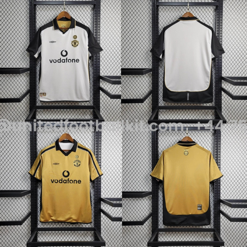 Unitedfootballkit.com | Retro Manchester United 01-02 100th Anniversary Special Edition Jersey - White & Gold -Customize Name, Number and Patch | Worldwide Shipping