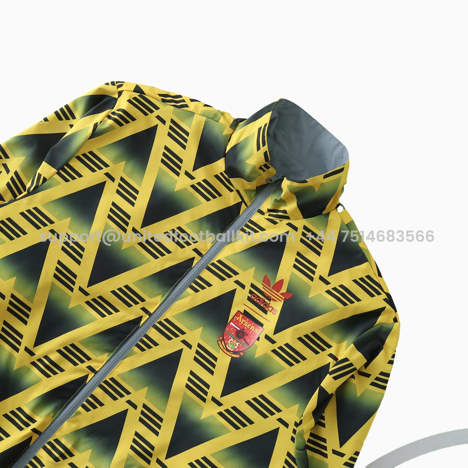 Unitedfootballkit.com | Retro Arsenal 1991-93 Away Double Sided Reversible Windbreaker - Yellow & Grey -Customize Name, Number and Patch | Worldwide Shipping