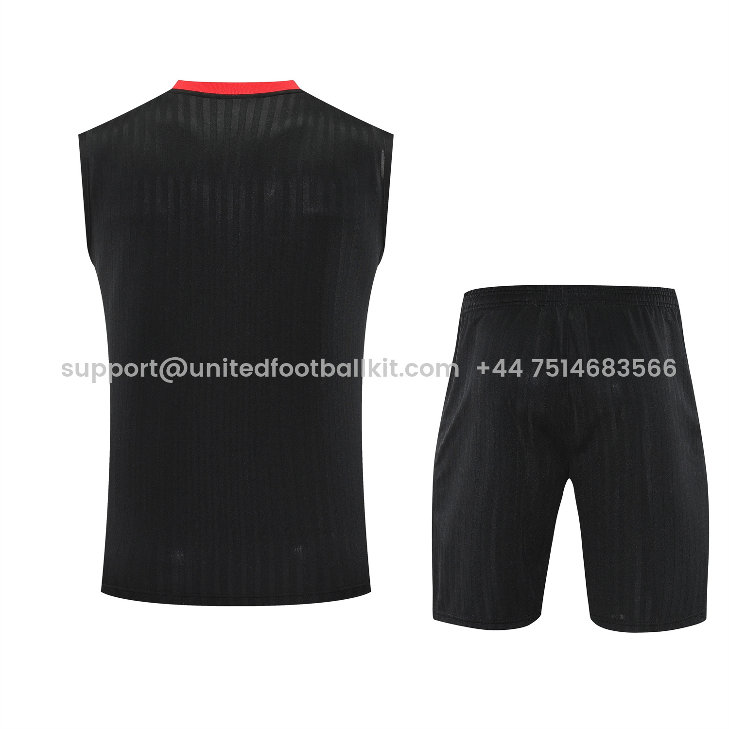 Unitedfootballkit.com | Manchester United 25-26 Vest Training Set - Red Retro Logo Black Vest & Black Shorts -Customize Name, Number and Patch | Worldwide Shipping