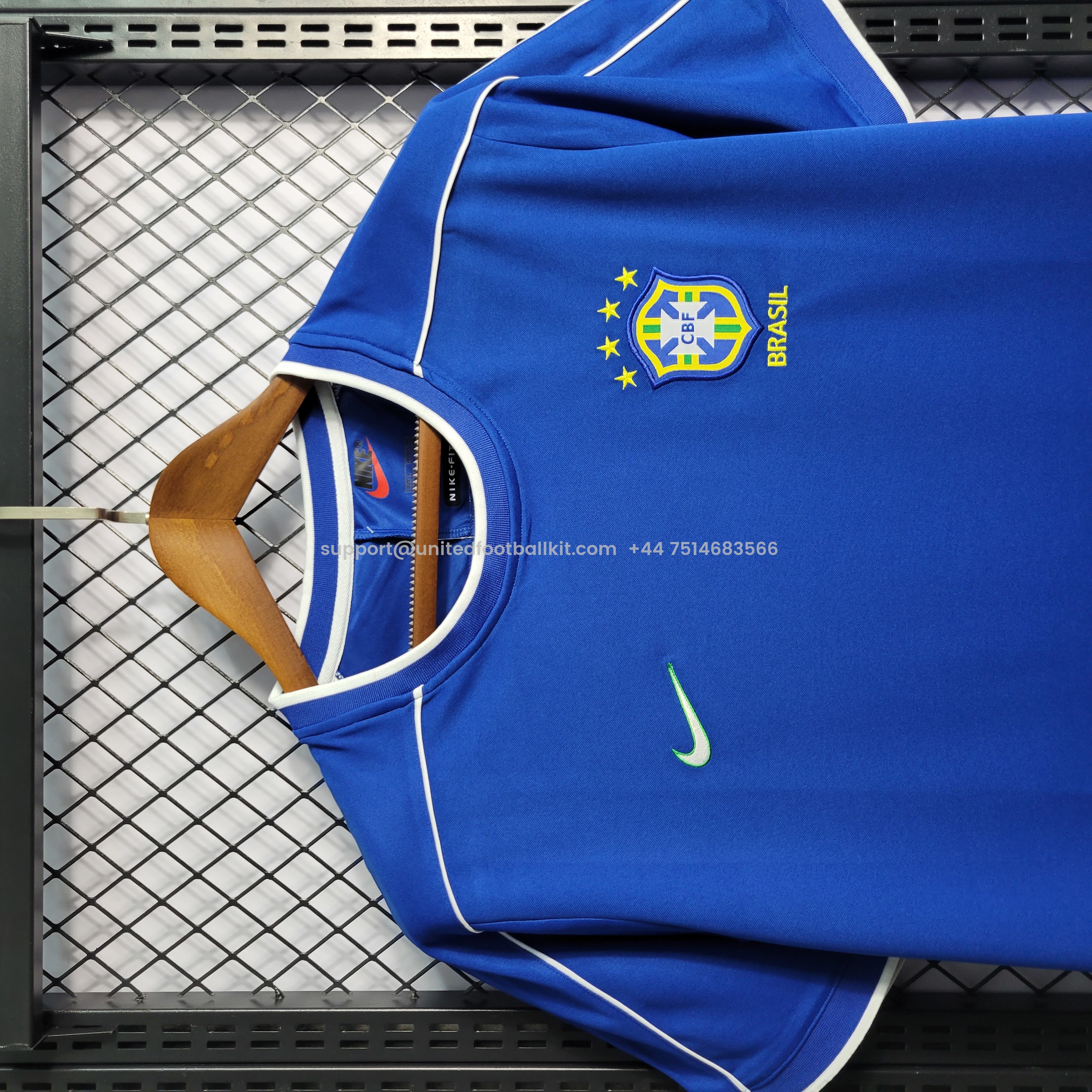 Unitedfootballkit.com | Retro Brazil 1998 Away Stadium Jersey -Customize Name, Number and Patch | Worldwide Shipping