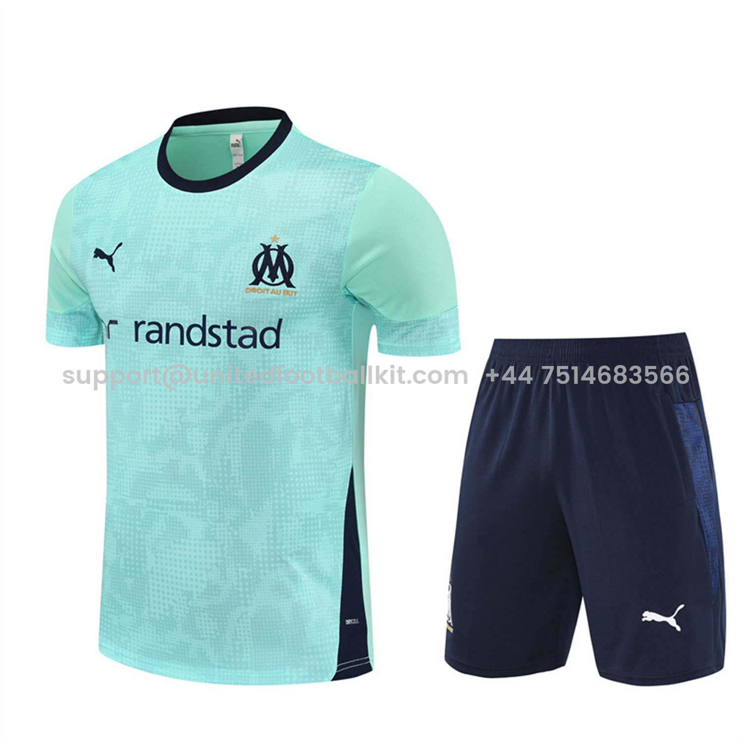 Unitedfootballkit.com | Marseille 25-26 Short-Sleeve Training Set - Nattierblue Top & Deep Blue Pants -Customize Name, Number and Patch | Worldwide Shipping
