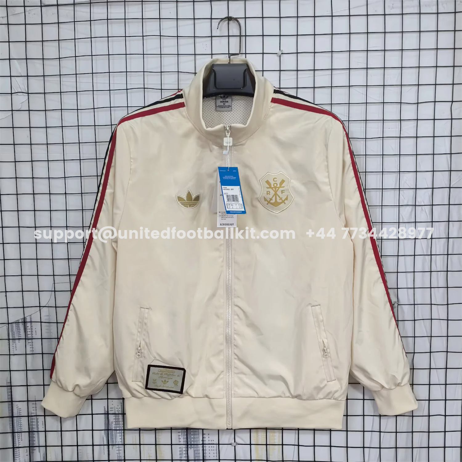 Unitedfootballkit.com | Flamengo 26-27 Training Windbreaker Jacket - Cream -Customize Name, Number and Patch | Worldwide Shipping