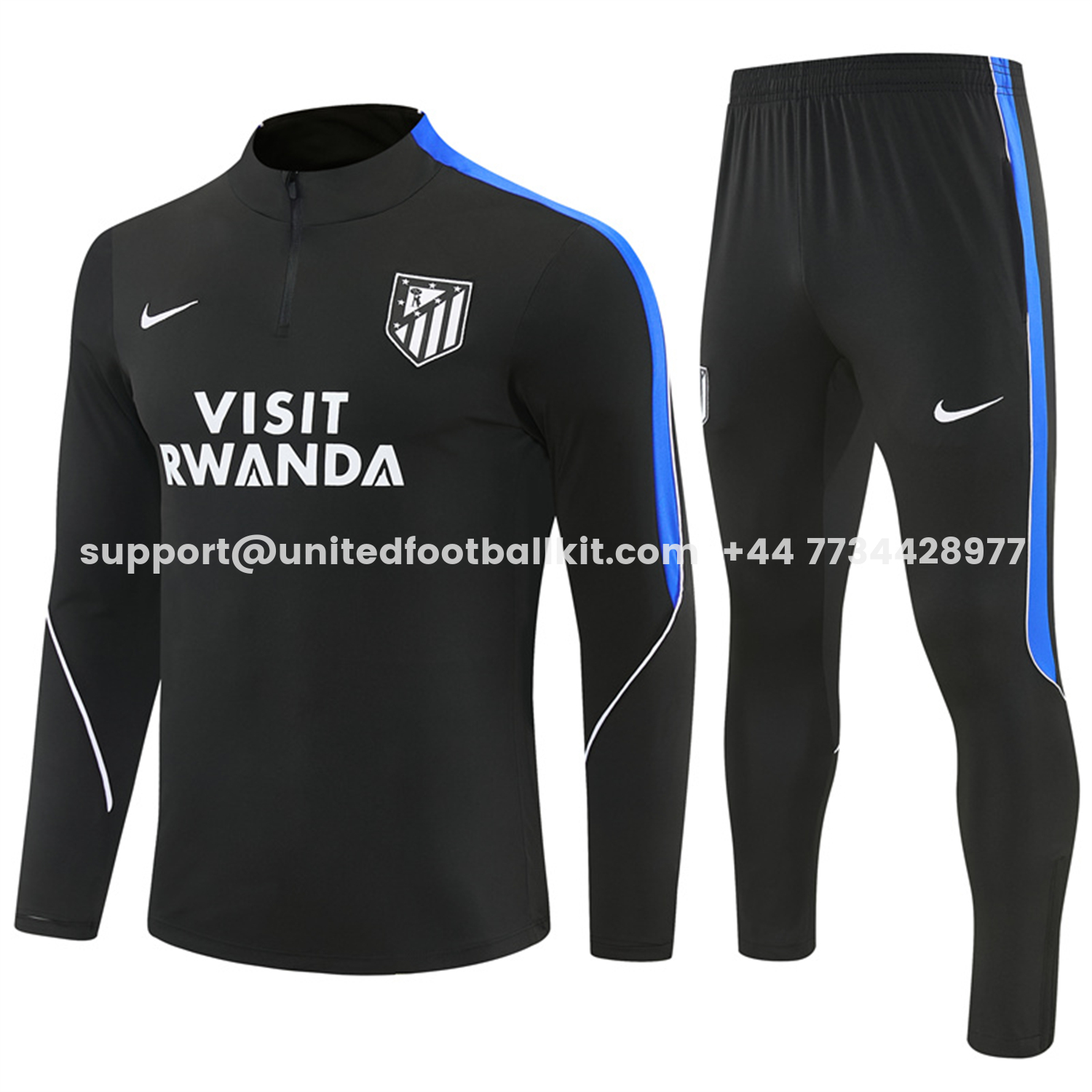 Unitedfootballkit.com | Atletico Madrid 26-27 Long Sleeve Training Set - Black Top & Black Pants -Customize Name, Number and Patch | Worldwide Shipping