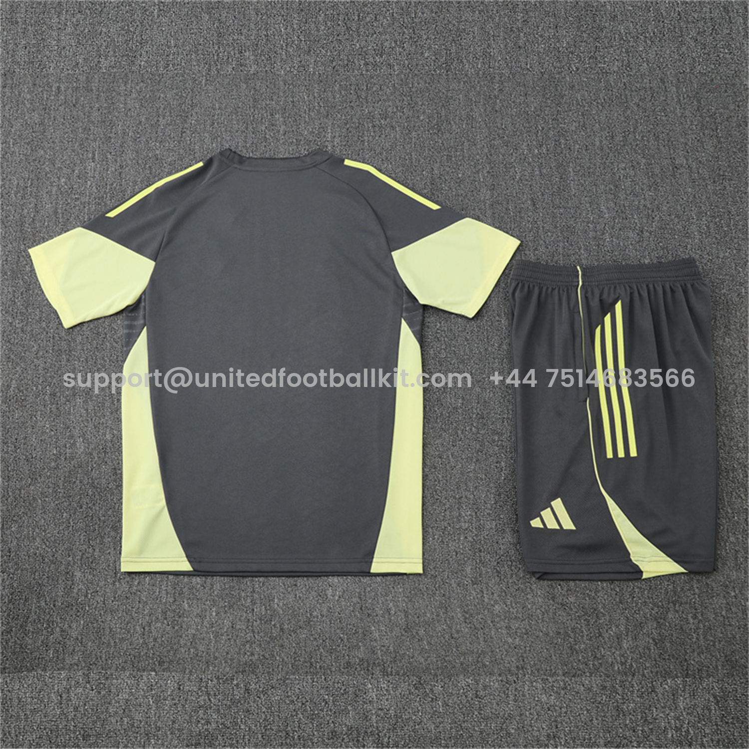 Unitedfootballkit.com | Real Madrid 25-26 Short-Sleeve Training Set - Deep Grey Top and Shorts -Customize Name, Number and Patch | Worldwide Shipping