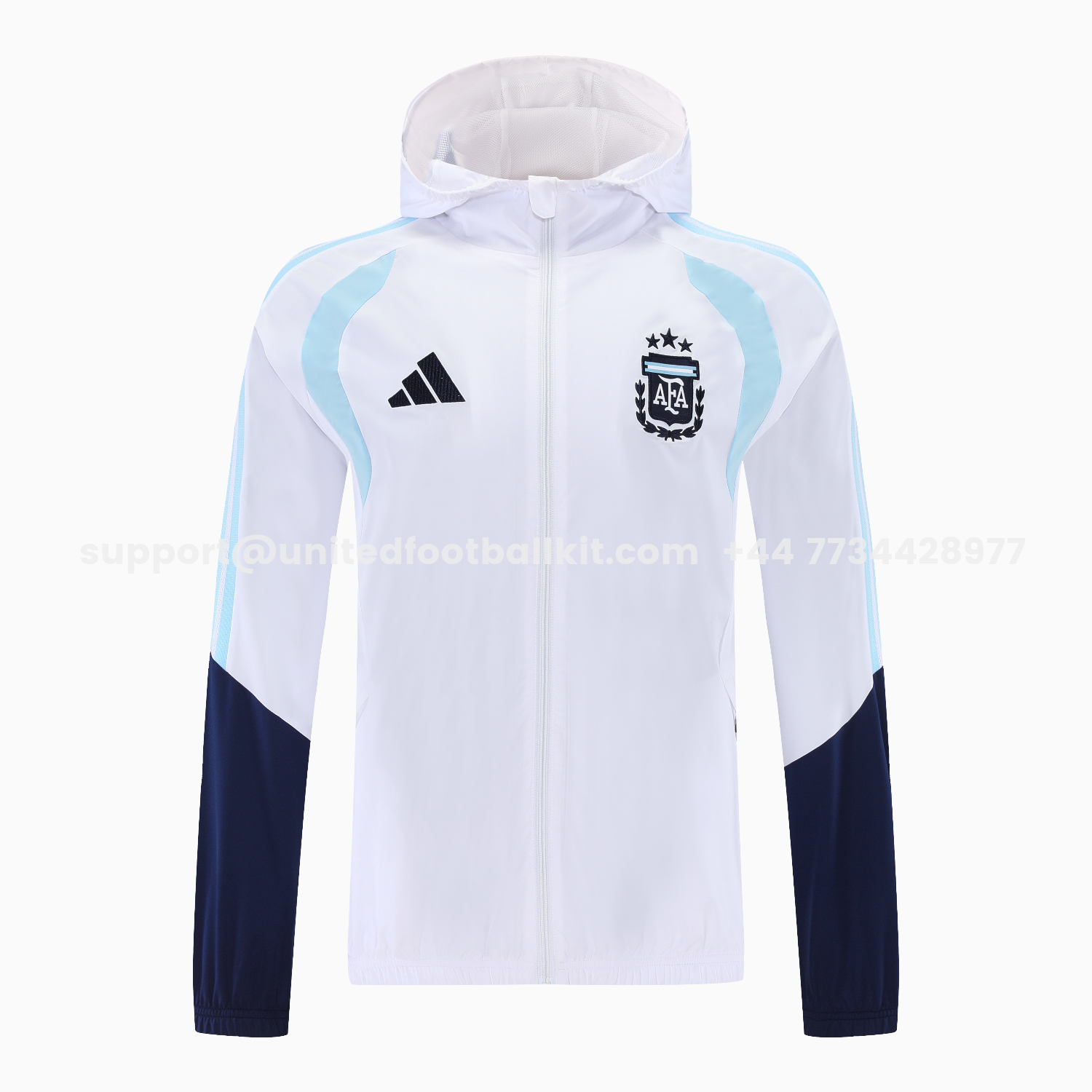 Unitedfootballkit.com | Argentina 2026 Hooded Windbreaker Training Set - White Top & Dark Blue Pants -Customize Name, Number and Patch | Worldwide Shipping