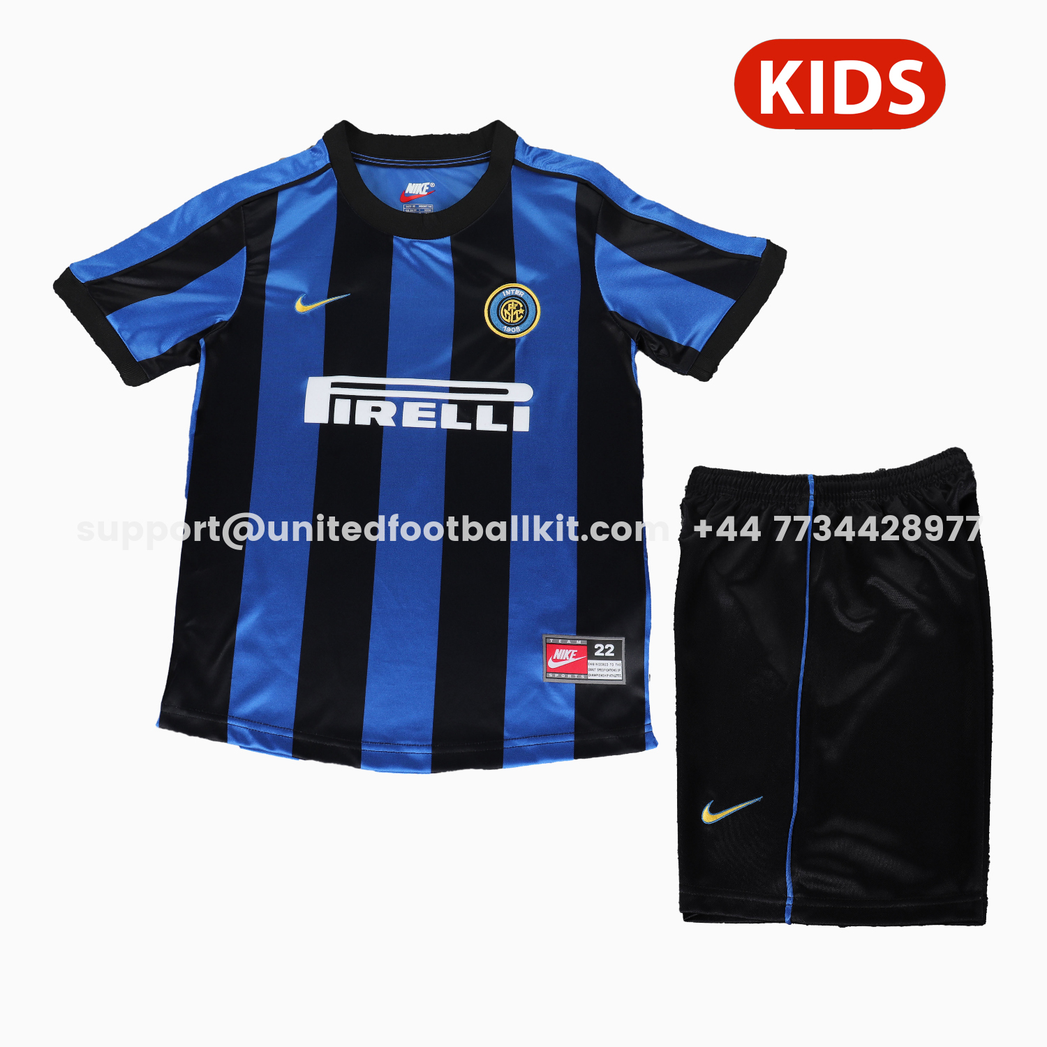 Unitedfootballkit.com | Retro Inter Milan 1999-00 Home Kids Kit -Customize Name, Number and Patch | Worldwide Shipping