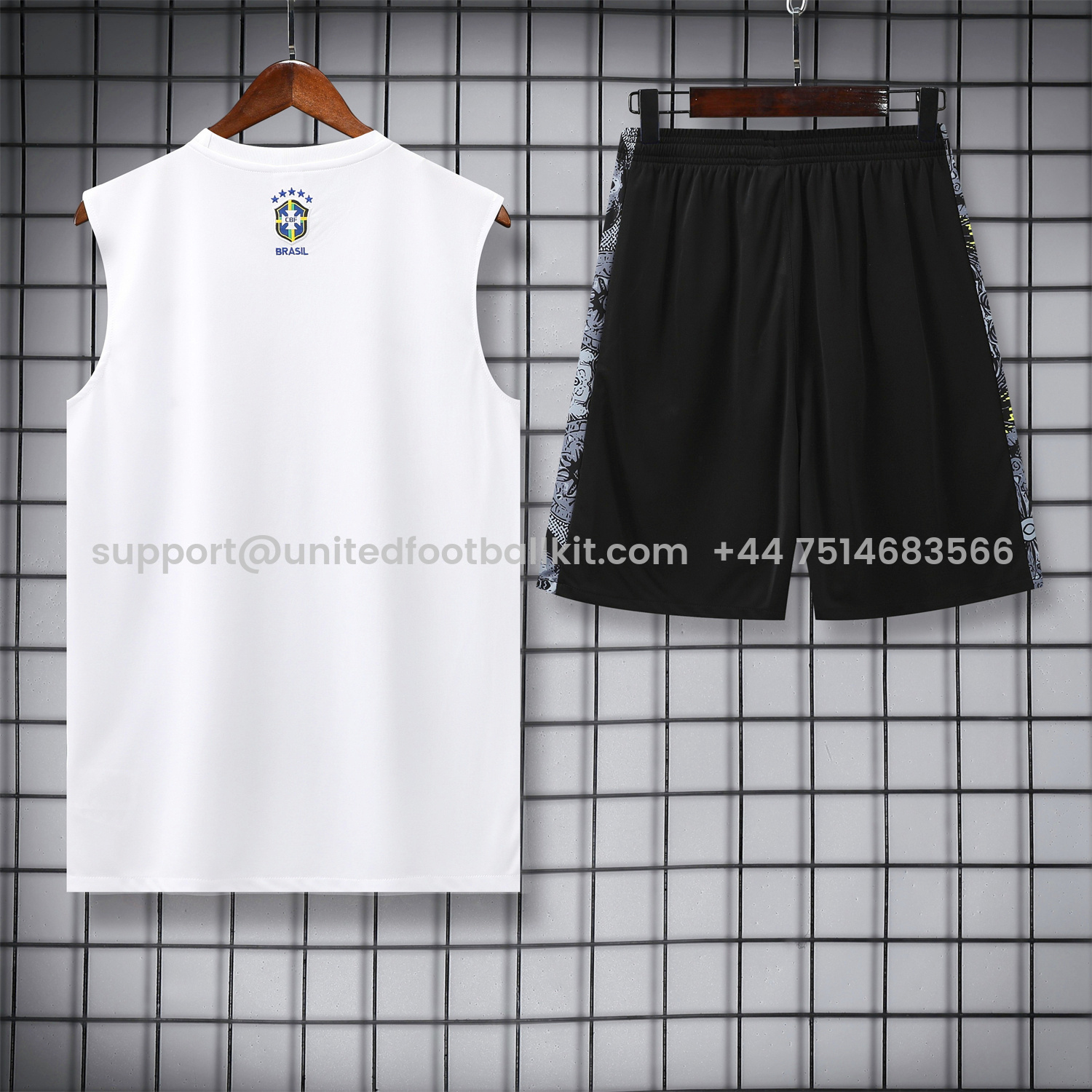 Unitedfootballkit.com | Brazil 25-26 White Jesus Statue Vest Training Set - White Vest & Black Shorts -Customize Name, Number and Patch | Worldwide Shipping