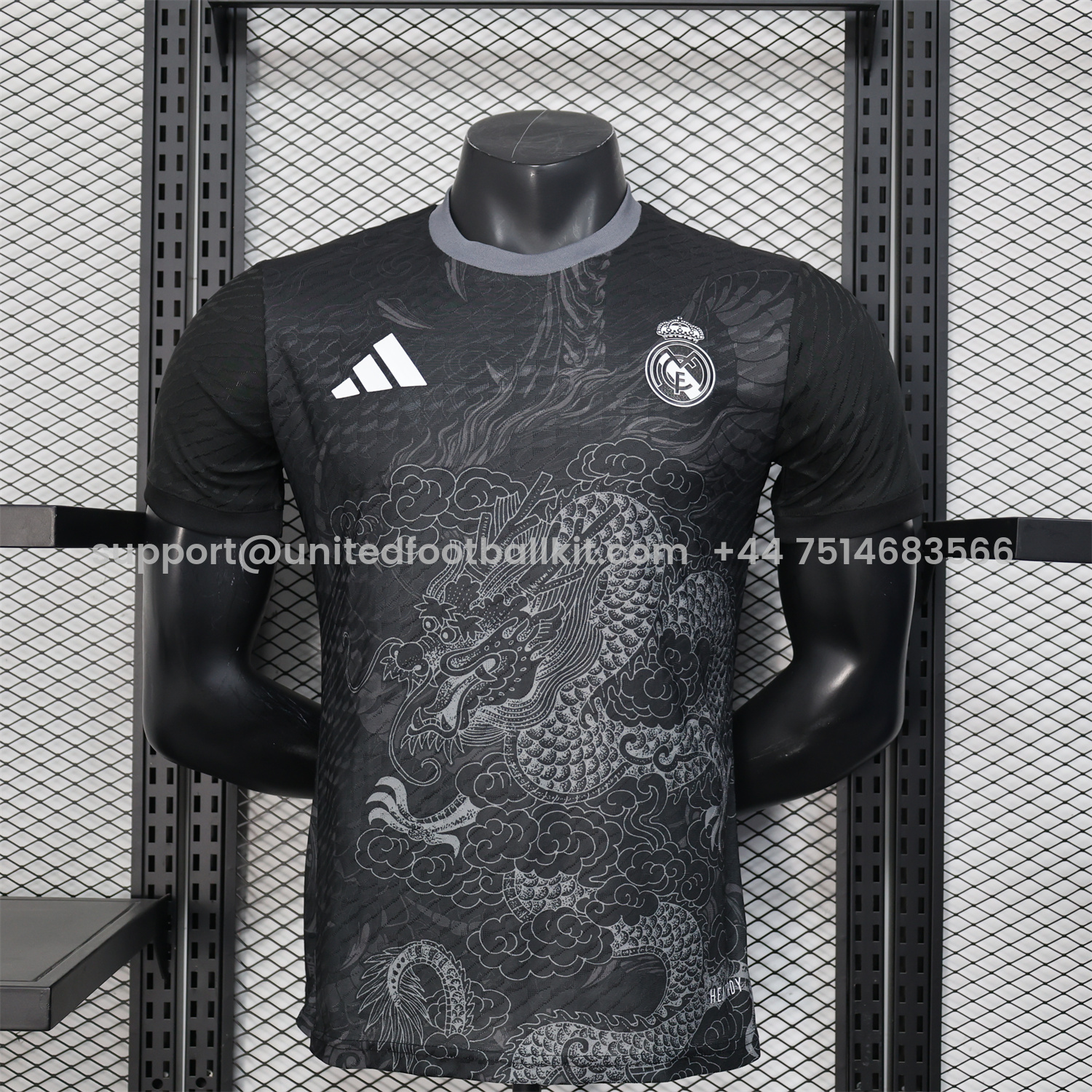 Unitedfootballkit.com | Real Madrid 25-26 Grey Chinese Loong and Auspicious Clouds Line Drawing Black Jersey - Player Version -Customize Name, Number and Patch | Worldwide Shipping