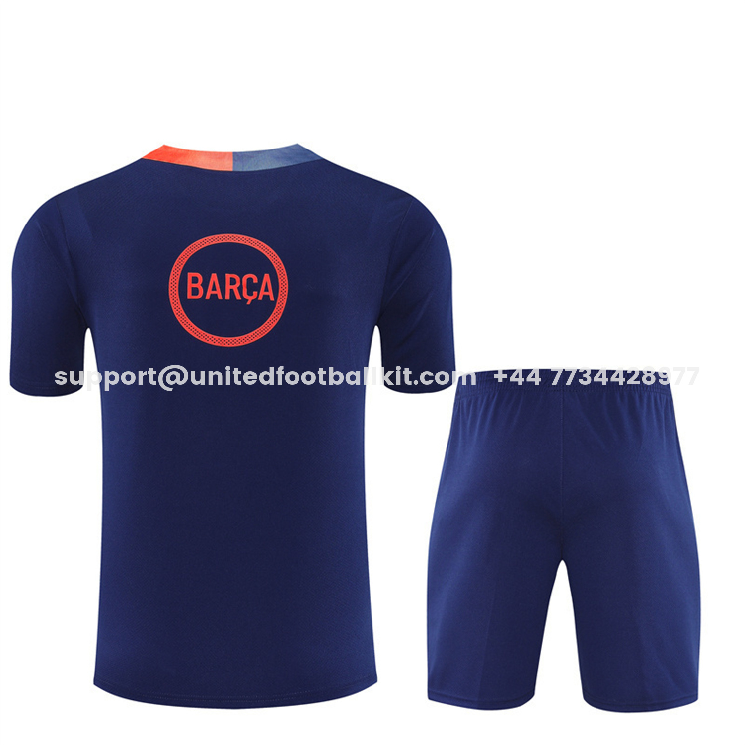 Unitedfootballkit.com | Barcelona 25-26 Kids Short-Sleeve Training Set - Royal Blue Top Orange Sponsor & Royal Blue Shorts -Customize Name, Number and Patch | Worldwide Shipping