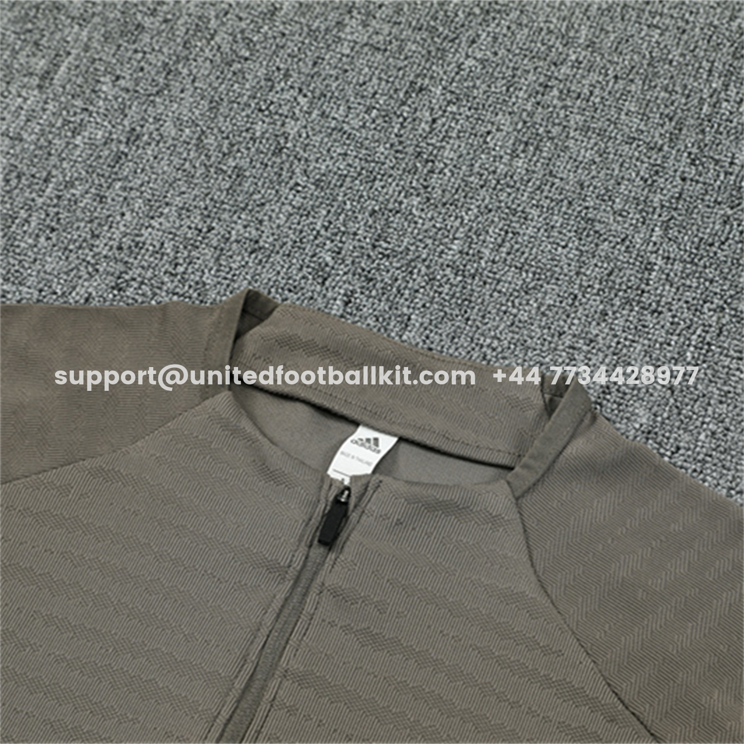 Unitedfootballkit.com | Real Madrid 25-26 Kids Long Sleeve Training Set - Player Version - Khaki Top and Khaki Pants -Customize Name, Number and Patch | Worldwide Shipping