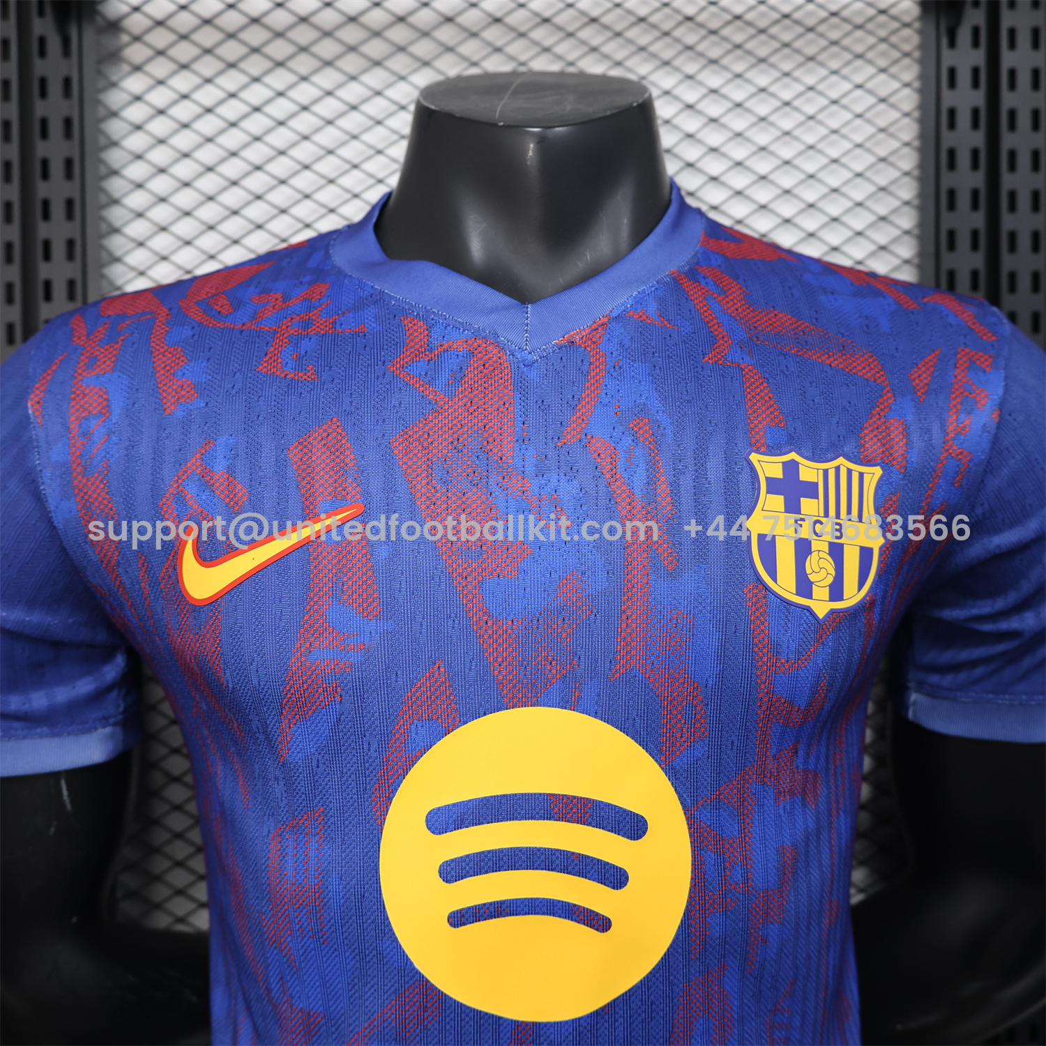 Unitedfootballkit.com | Barcelona 25-26 Blue Gradient and Red Shaped Pattern Pattern Jersey - Player Version -Customize Name, Number and Patch | Worldwide Shipping