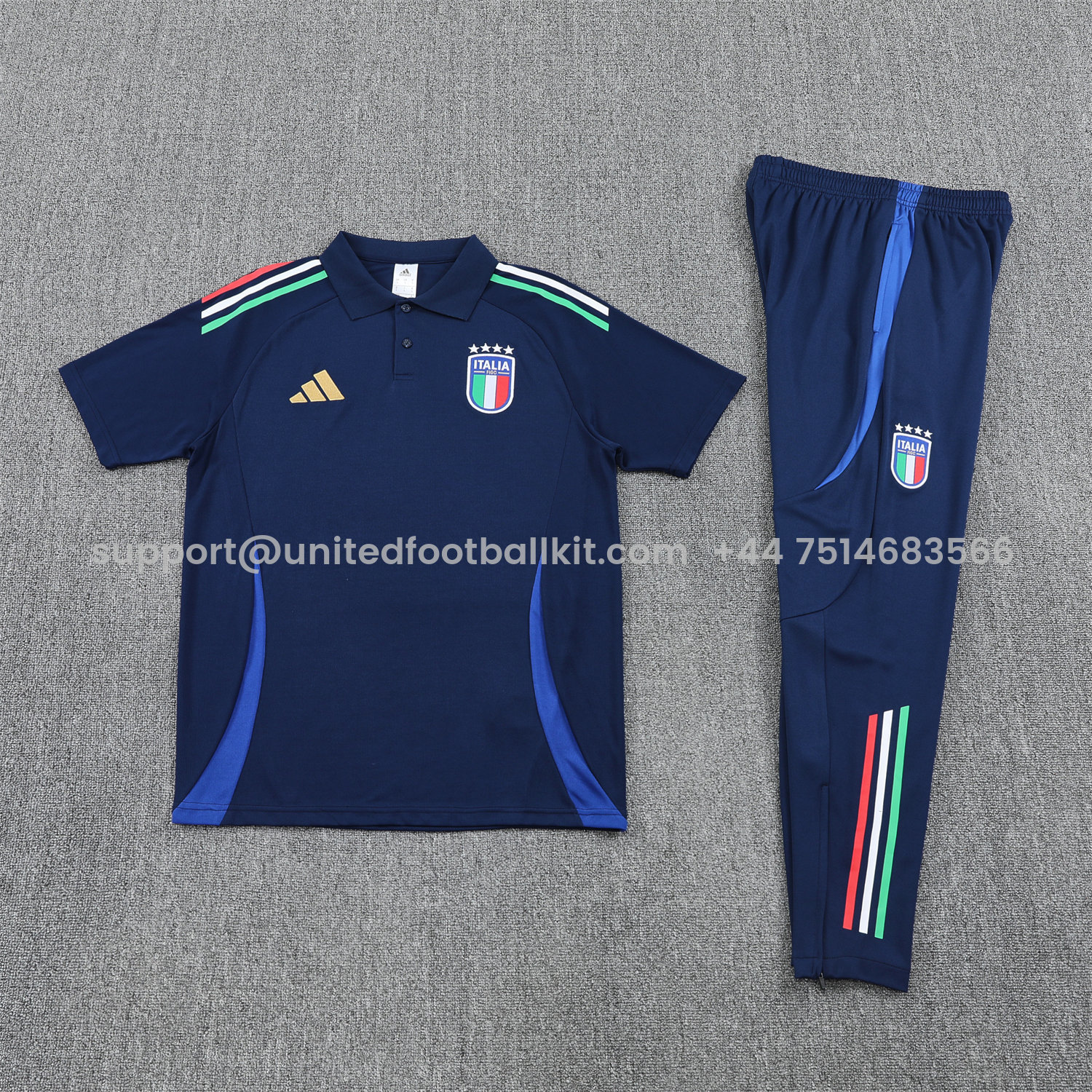 Unitedfootballkit.com | Italy 25-26 POLO Short-Sleeve Training Set - Deep Blue Top and Pants -Customize Name, Number and Patch | Worldwide Shipping