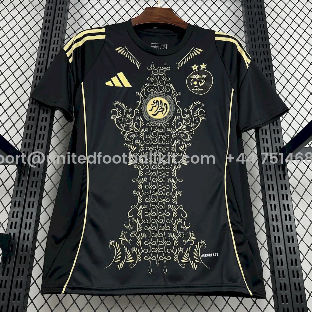 Unitedfootballkit.com | Algeria 2024-25 Black Gold Supporter Jersey - Fans Version -Customize Name, Number and Patch | Worldwide Shipping