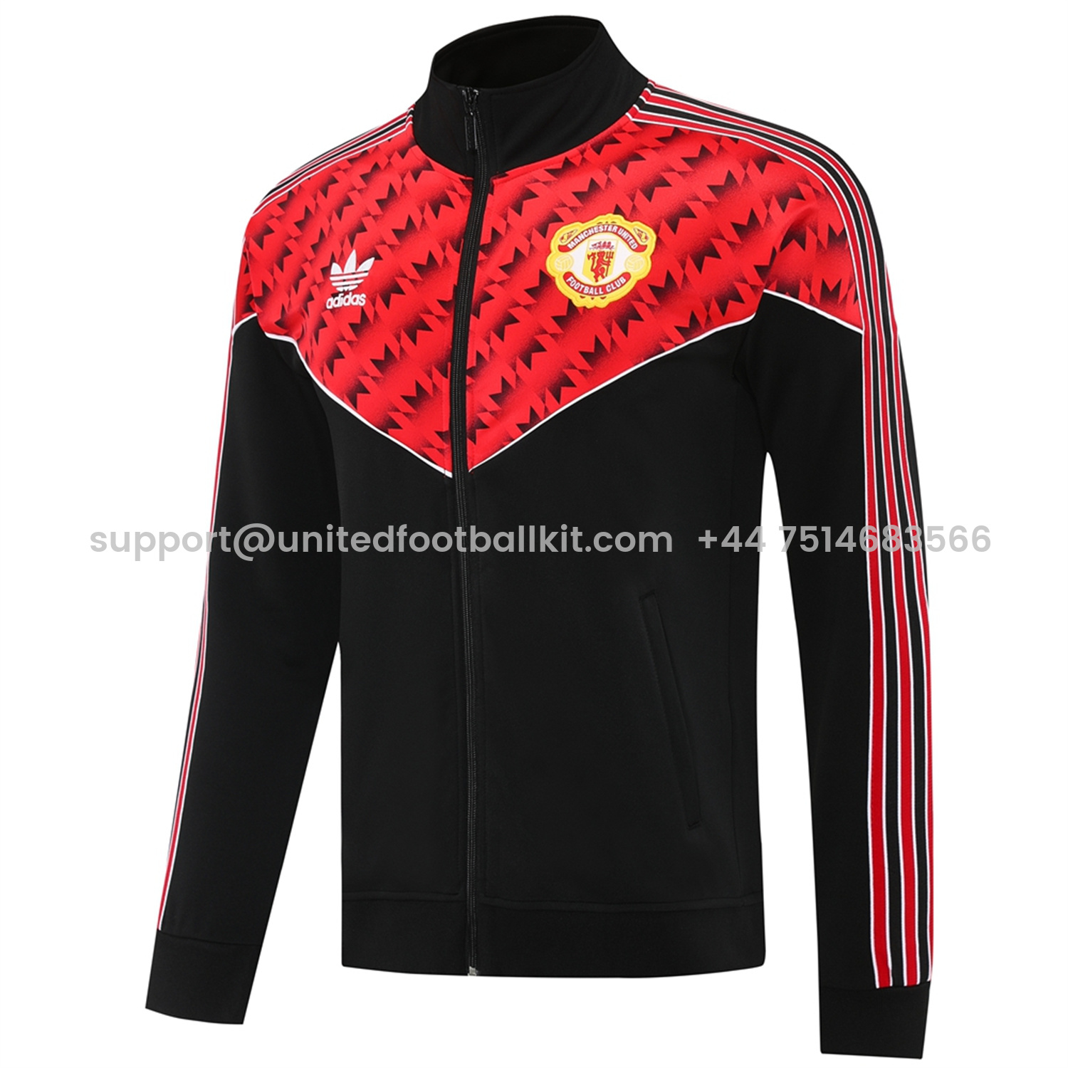 Unitedfootballkit.com | Manchester United 25-26 Bring Back 1991 Jacket Training Tracksuit - Black and Red -Customize Name, Number and Patch | Worldwide Shipping