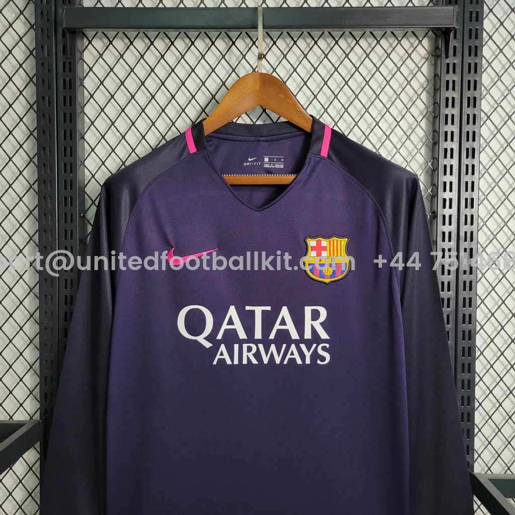 Unitedfootballkit.com | Retro Barcelona 16-17 Away Stadium Long Sleeve Jersey -Customize Name, Number and Patch | Worldwide Shipping