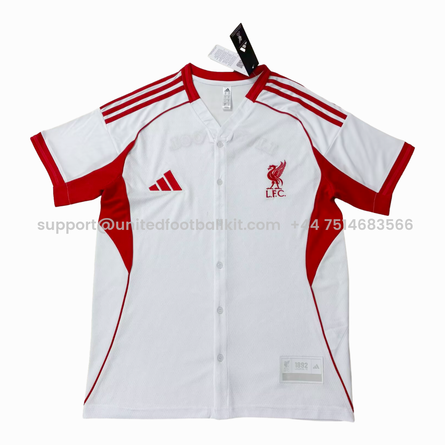 Unitedfootballkit.com | Liver.pool 25-26 White Baseball Jersey -Customize Name, Number and Patch | Worldwide Shipping