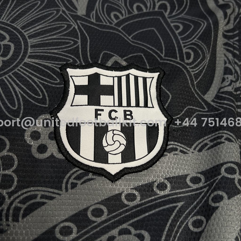 Unitedfootballkit.com | Barcelona 24-25 Black Grey Pattern Jersey - Fans Version -Customize Name, Number and Patch | Worldwide Shipping