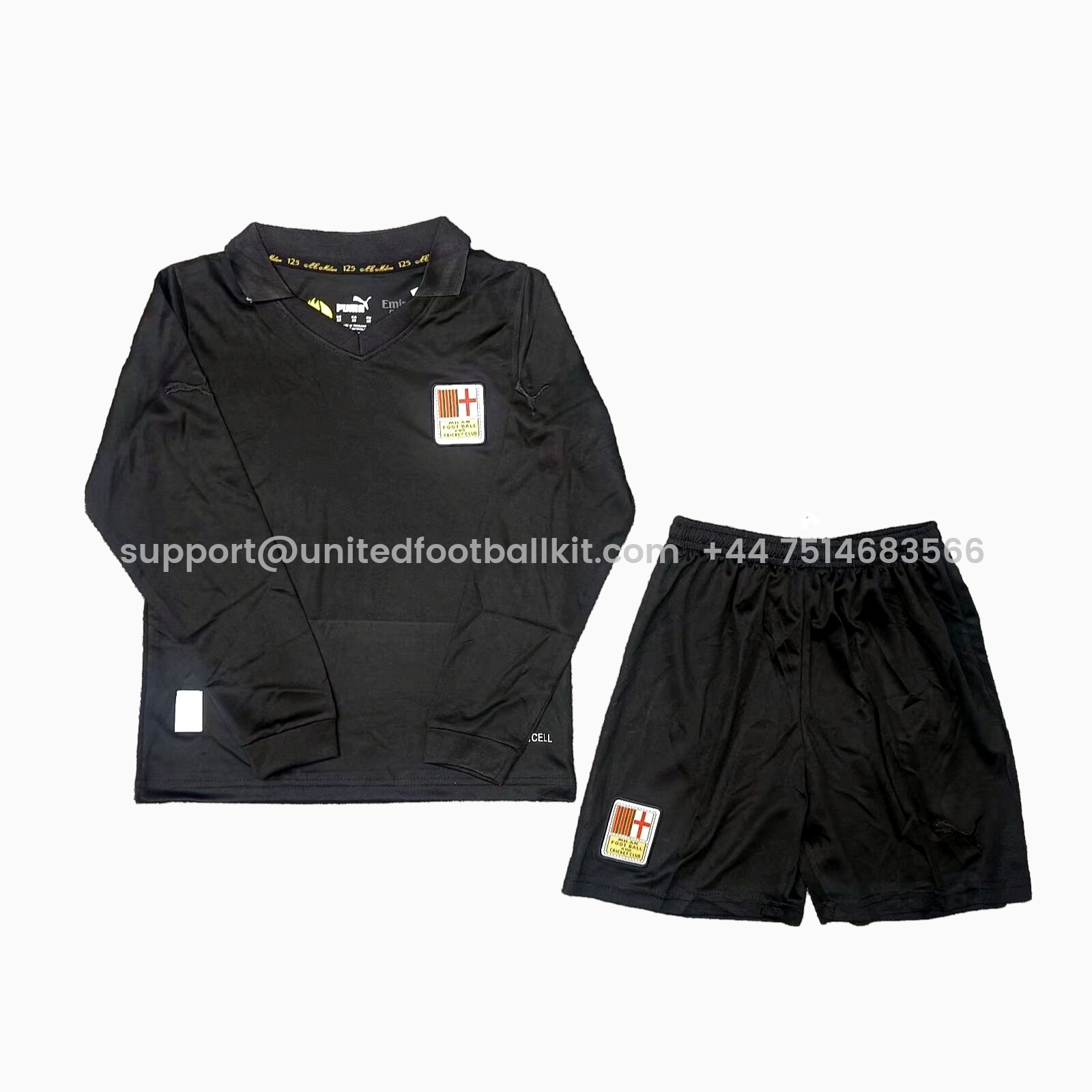 Unitedfootballkit.com | AC Milan 24-25 125th Anniversary Black GK Long Sleeves Kids Kit -Customize Name, Number and Patch | Worldwide Shipping