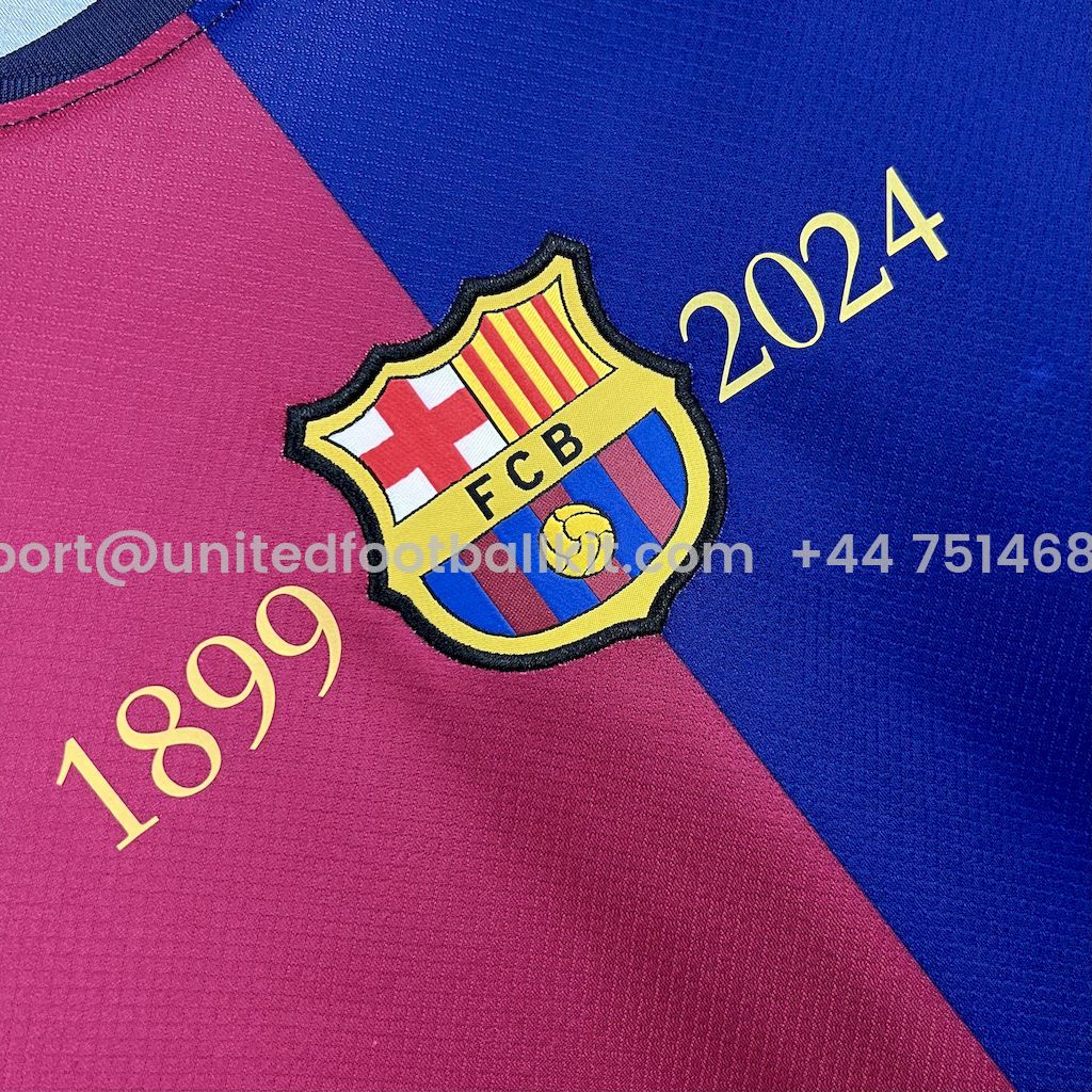 Unitedfootballkit.com | Barcelona 24-25 Home Unsponsored 125th Anniversary Jersey - Fans Version -Customize Name, Number and Patch | Worldwide Shipping